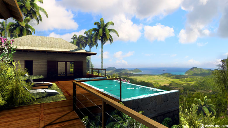 Bali, Jabon Hills, Selong Selo resort - architectural concept, 3D rendering and animation